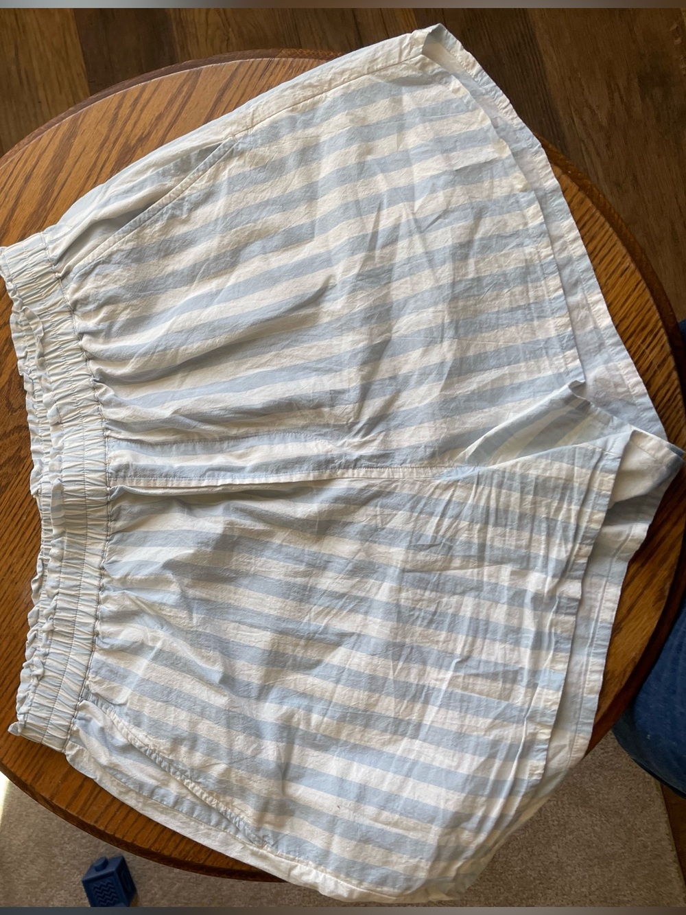 Light Blue and White Striped Casual Shorts